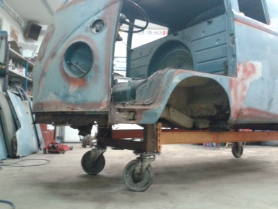 cradle made to be used during sandblasting and for the -66 with all beams rusted away.