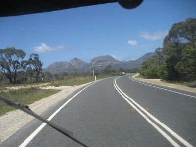 View coming into Coles Bay of the Hazards